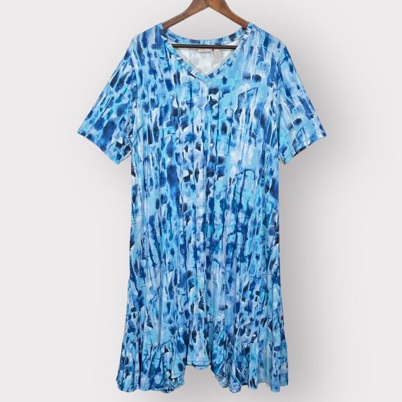 LOGO by Lori Goldstein Women L Blue Rayon 230 Elbow Sleeve Ruffle Detail A606868 - Picture 1 of 16